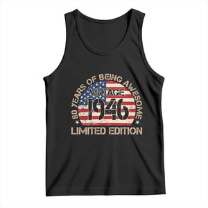 80th Birthday Tank Top Vintage 1946 80 Year Old Birthday USA Flag TS10 Black Print Your Wear