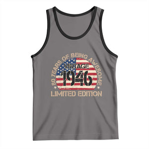 80th Birthday Tank Top Vintage 1946 80 Year Old Birthday USA Flag TS10 Deep Heather Black Print Your Wear