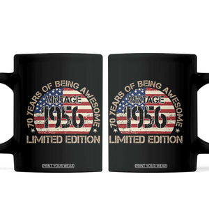 70th Birthday Coffee Mug Vintage 1956 70 Year Old Birthday USA Flag TS10 Black Print Your Wear