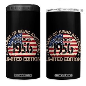70th Birthday 4 in 1 Can Cooler Tumbler Vintage 1956 70 Year Old Birthday USA Flag TS10 One Size: 16 oz Black Print Your Wear