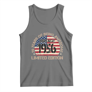70th Birthday Tank Top Vintage 1956 70 Year Old Birthday USA Flag TS10 Black Heather Print Your Wear