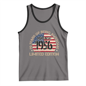 70th Birthday Tank Top Vintage 1956 70 Year Old Birthday USA Flag TS10 Deep Heather Black Print Your Wear