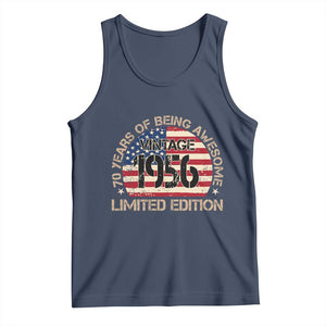 70th Birthday Tank Top Vintage 1956 70 Year Old Birthday USA Flag TS10 Navy Print Your Wear