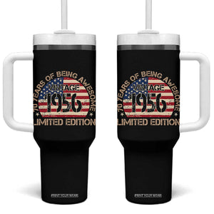70th Birthday Tumbler With Handle Vintage 1956 70 Year Old Birthday USA Flag TS10 One Size: 40 oz Black Print Your Wear