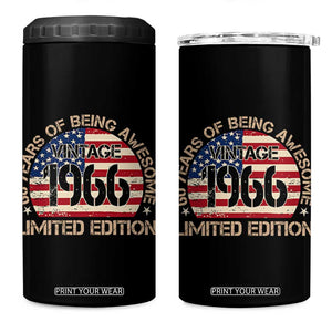 60th Birthday 4 in 1 Can Cooler Tumbler Vintage 1966 60 Year Old Birthday USA Flag TS10 One Size: 16 oz Black Print Your Wear