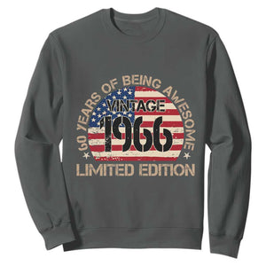 60th Birthday Sweatshirt Vintage 1966 60 Year Old Birthday USA Flag TS10 Dark Heather Print Your Wear