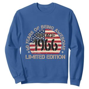60th Birthday Sweatshirt Vintage 1966 60 Year Old Birthday USA Flag TS10 Royal Blue Print Your Wear