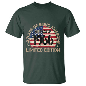 60th Birthday T Shirt - Vintage 1966 - 60 Year Old Birthday USA Flag TS10 Dark Forest Green Print Your Wear