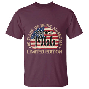 60th Birthday T Shirt - Vintage 1966 - 60 Year Old Birthday USA Flag TS10 Maroon Print Your Wear