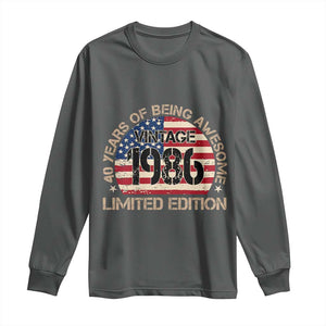 40th Birthday Long Sleeve Shirt Vintage 1986 40 Year Old Birthday USA Flag TS10 Dark Heather Print Your Wear