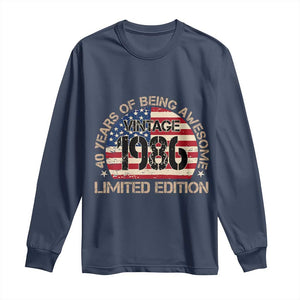40th Birthday Long Sleeve Shirt Vintage 1986 40 Year Old Birthday USA Flag TS10 Navy Print Your Wear