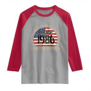 40th Birthday Raglan Shirt Vintage 1986 40 Year Old Birthday USA Flag TS10 Sport Gray Red Print Your Wear