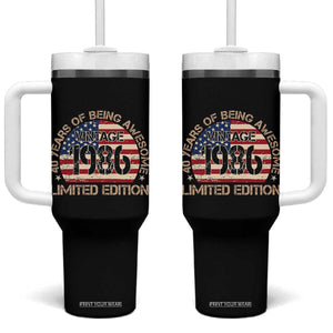 40th Birthday Tumbler With Handle Vintage 1986 40 Year Old Birthday USA Flag TS10 One Size: 40 oz Black Print Your Wear
