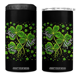 Four Leaf Clover Christian 4 in 1 Can Cooler Tumbler Irish Lucky Shamrock Faith Hope Love Religious TS10 One Size: 16 oz Black Print Your Wear