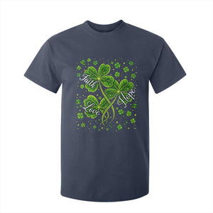Four Leaf Clover Christian T Shirt For Kid Irish Lucky Shamrock Faith Hope Love Religious TS10 Navy Print Your Wear