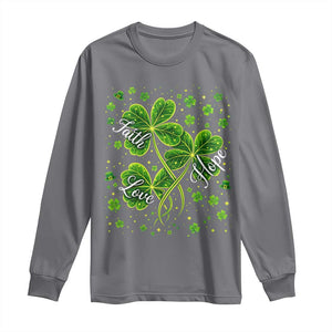 Four Leaf Clover Christian Long Sleeve Shirt Irish Lucky Shamrock Faith Hope Love Religious TS10 Charcoal Print Your Wear