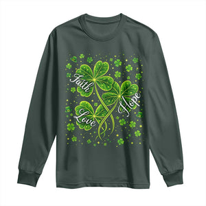 Four Leaf Clover Christian Long Sleeve Shirt Irish Lucky Shamrock Faith Hope Love Religious TS10 Dark Forest Green Print Your Wear