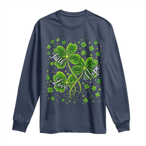 Four Leaf Clover Christian Long Sleeve Shirt Irish Lucky Shamrock Faith Hope Love Religious TS10 Navy Print Your Wear