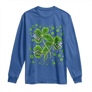 Four Leaf Clover Christian Long Sleeve Shirt Irish Lucky Shamrock Faith Hope Love Religious TS10 Royal Blue Print Your Wear