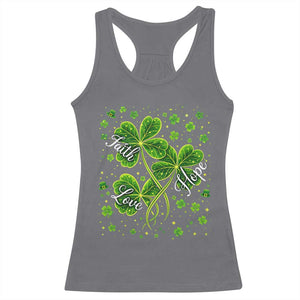 Four Leaf Clover Christian Racerback Tank Top Irish Lucky Shamrock Faith Hope Love Religious TS10 Charcoal Print Your Wear