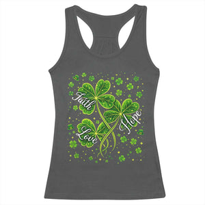 Four Leaf Clover Christian Racerback Tank Top Irish Lucky Shamrock Faith Hope Love Religious TS10 Dark Heather Print Your Wear