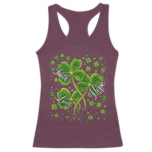 Four Leaf Clover Christian Racerback Tank Top Irish Lucky Shamrock Faith Hope Love Religious TS10 Maroon Print Your Wear