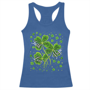 Four Leaf Clover Christian Racerback Tank Top Irish Lucky Shamrock Faith Hope Love Religious TS10 Royal Blue Print Your Wear
