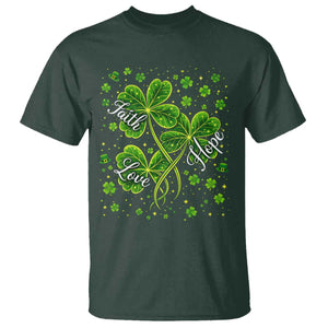 Four Leaf Clover Christian T Shirt Irish Lucky Shamrock Faith Hope Love Religious TS10 Dark Forest Green Print Your Wear