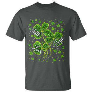 Four Leaf Clover Christian T Shirt Irish Lucky Shamrock Faith Hope Love Religious TS10 Dark Heather Print Your Wear