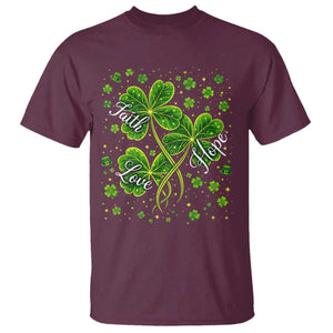 Four Leaf Clover Christian T Shirt Irish Lucky Shamrock Faith Hope Love Religious TS10 Maroon Print Your Wear