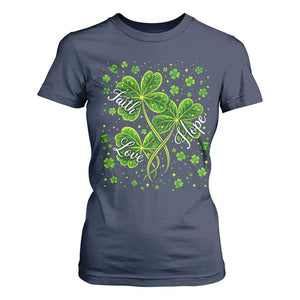 Four Leaf Clover Christian T Shirt For Women Irish Lucky Shamrock Faith Hope Love Religious TS10 Navy Print Your Wear