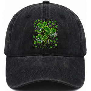 Four Leaf Clover Christian Washed Cotton Baseball Cap Irish Lucky Shamrock Faith Hope Love Religious TS10 Print Your Wear