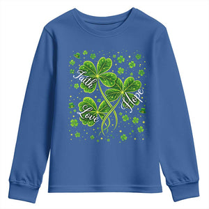 Four Leaf Clover Christian Youth Sweatshirt Irish Lucky Shamrock Faith Hope Love Religious TS10 Royal Blue Print Your Wear