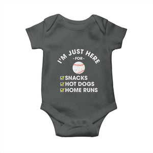 Funny Baseball Food Fans Baby Onesie Im Just Here for The Snacks Hot Dog TS10 Dark Heather Print Your Wear