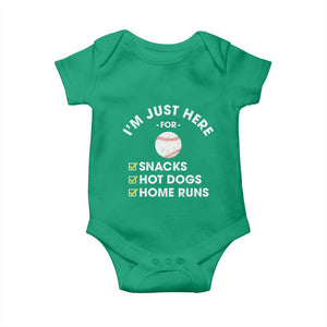 Funny Baseball Food Fans Baby Onesie Im Just Here for The Snacks Hot Dog TS10 Irish Green Print Your Wear