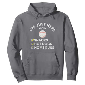 Funny Baseball Food Fans Hoodie Im Just Here for The Snacks Hot Dog TS10 Charcoal Print Your Wear
