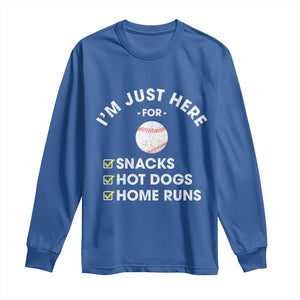 Funny Baseball Food Fans Long Sleeve Shirt Im Just Here for The Snacks Hot Dog TS10 Royal Blue Print Your Wear