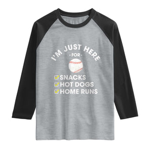 Funny Baseball Food Fans Raglan Shirt Im Just Here for The Snacks Hot Dog TS10 Heather Gray Black Print Your Wear