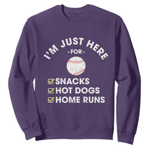 Funny Baseball Food Fans Sweatshirt Im Just Here for The Snacks Hot Dog TS10 Purple Print Your Wear