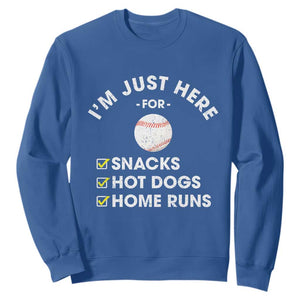 Funny Baseball Food Fans Sweatshirt Im Just Here for The Snacks Hot Dog TS10 Royal Blue Print Your Wear