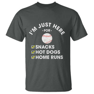 Funny Baseball Food Fans T Shirt Im Just Here for The Snacks Hot Dog TS10 Dark Heather Print Your Wear