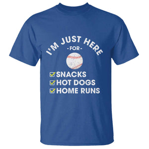 Funny Baseball Food Fans T Shirt Im Just Here for The Snacks Hot Dog TS10 Royal Blue Print Your Wear
