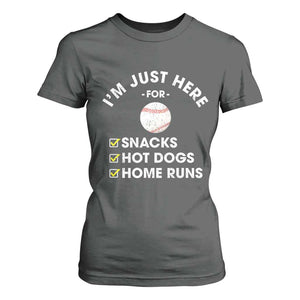 Funny Baseball Food Fans T Shirt For Women Im Just Here for The Snacks Hot Dog TS10 Dark Heather Print Your Wear