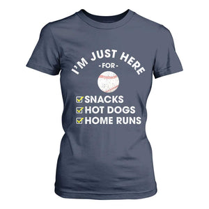 Funny Baseball Food Fans T Shirt For Women Im Just Here for The Snacks Hot Dog TS10 Navy Print Your Wear