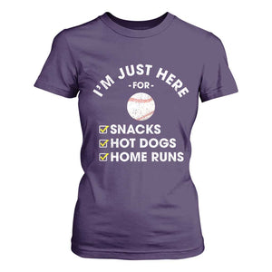 Funny Baseball Food Fans T Shirt For Women Im Just Here for The Snacks Hot Dog TS10 Purple Print Your Wear