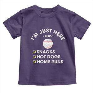 Funny Baseball Food Fans Toddler T Shirt Im Just Here for The Snacks Hot Dog TS10 Purple Print Your Wear