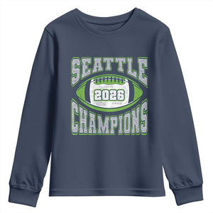 2026 Champion Seattle Youth Sweatshirt Football Lovers TS10 Navy Print Your Wear