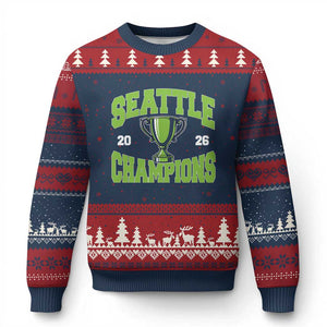 Seattle Champions 2026 Ugly Christmas Sweater Retro Gameday Team Fan TS10 Navy Red Print Your Wear