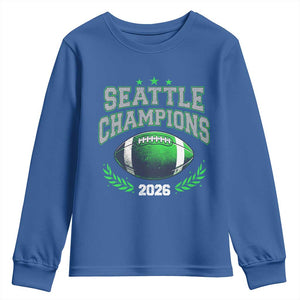 Seattle Champions 2026 Youth Sweatshirt Retro Gameday Football Team Fan TS10 Royal Blue Print Your Wear