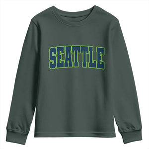 Vintage Seattle Youth Sweatshirt Classic Print Retro Varsity TS10 Dark Forest Green Print Your Wear
